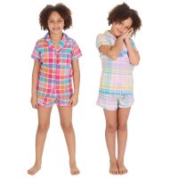 15C628: Girls Check Lounge Short Set (10-13 Years)